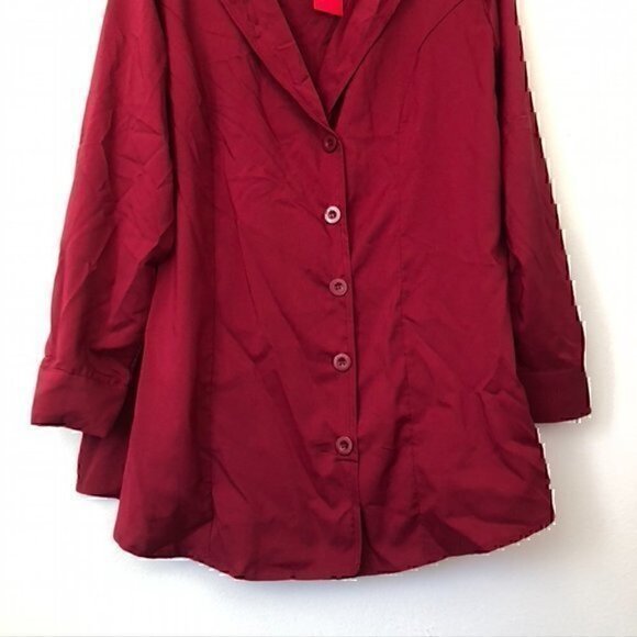 NEW NWT ROSEGAL Plus Size Solid Red V-Neck Long Sleeve Button Down Blouse Top 2X - Picture 3 of 12
